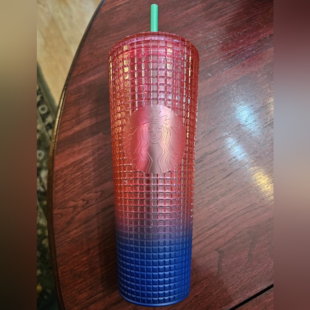 Starbucks 2022 Watermelon pink/purple gradient ombre grid 24oz tumbler